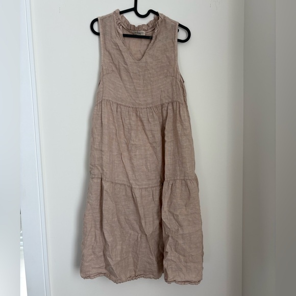Le Ragazze Linen Sleeveless Tan Midi Dress - Picture 2 of 3
